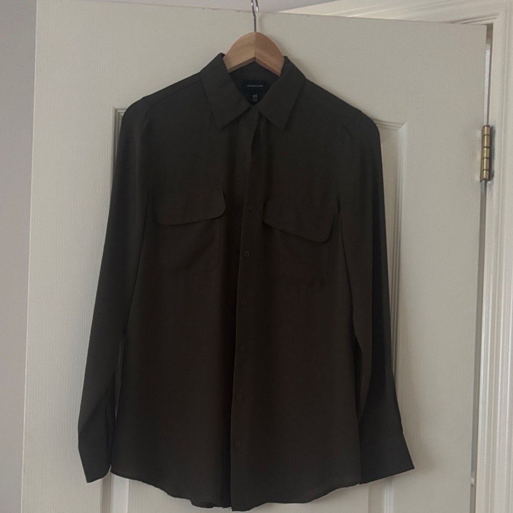 Brand - Who What Wear-Dark Olive Button-Up Shirt